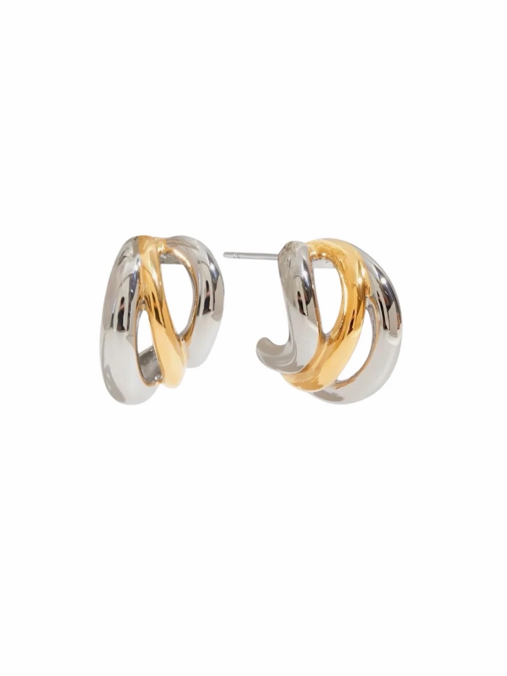 Two-Tone Gold and Silver Twist Hoop Earrings